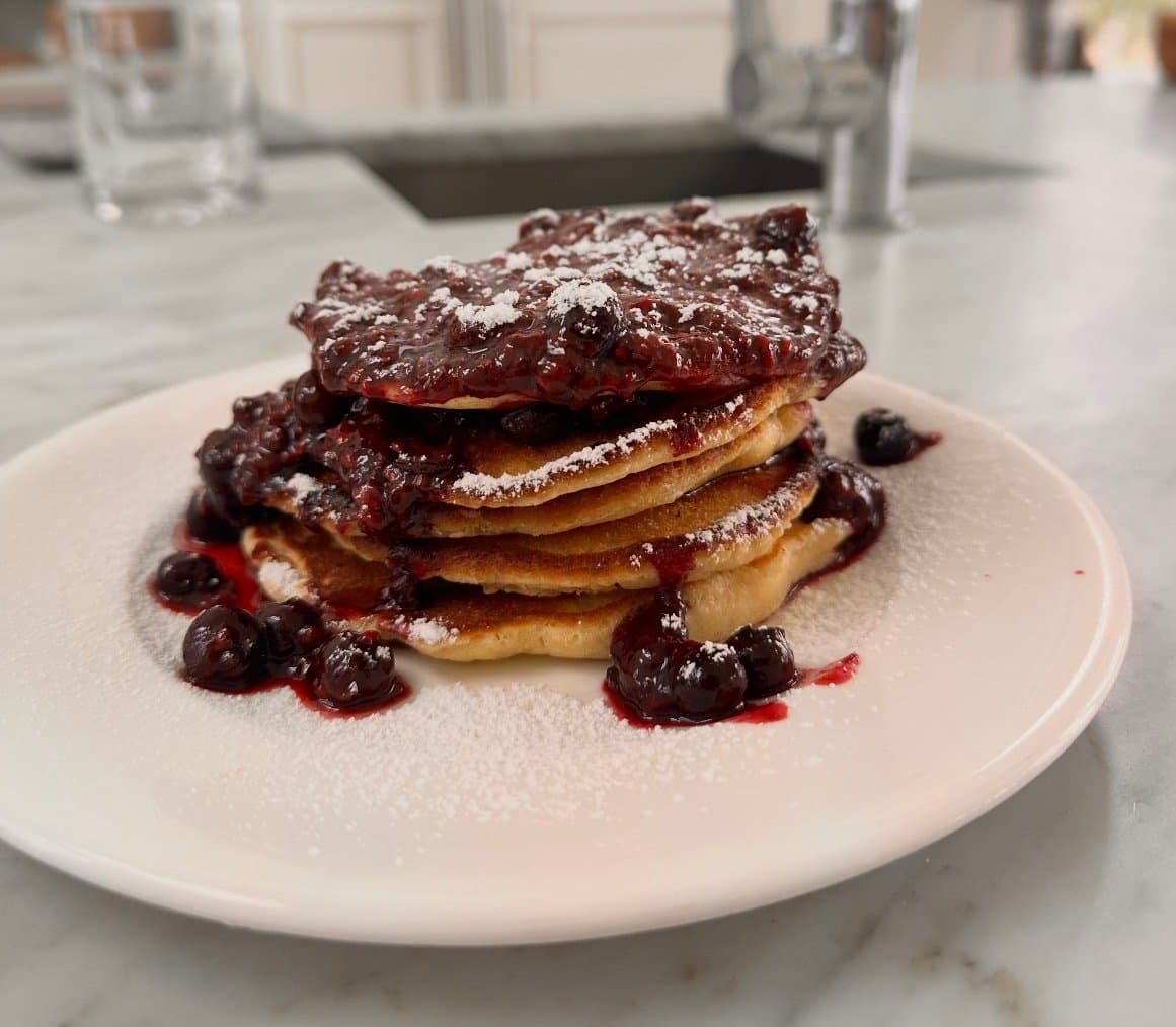 Fluffy Pancakes with Blueberry Compote