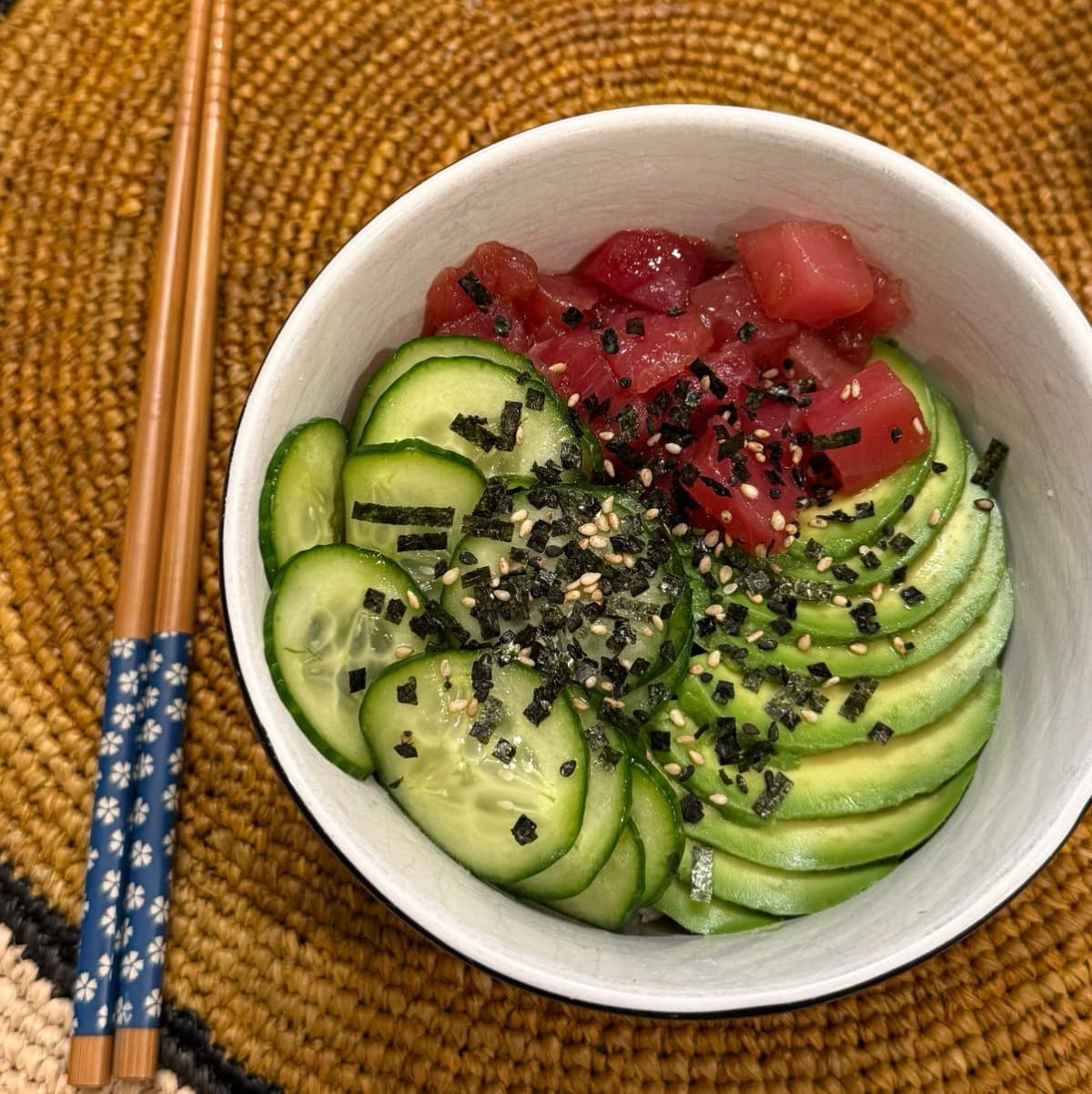 Ahi Tuna Poke Bowl with Avocado and Cucumber