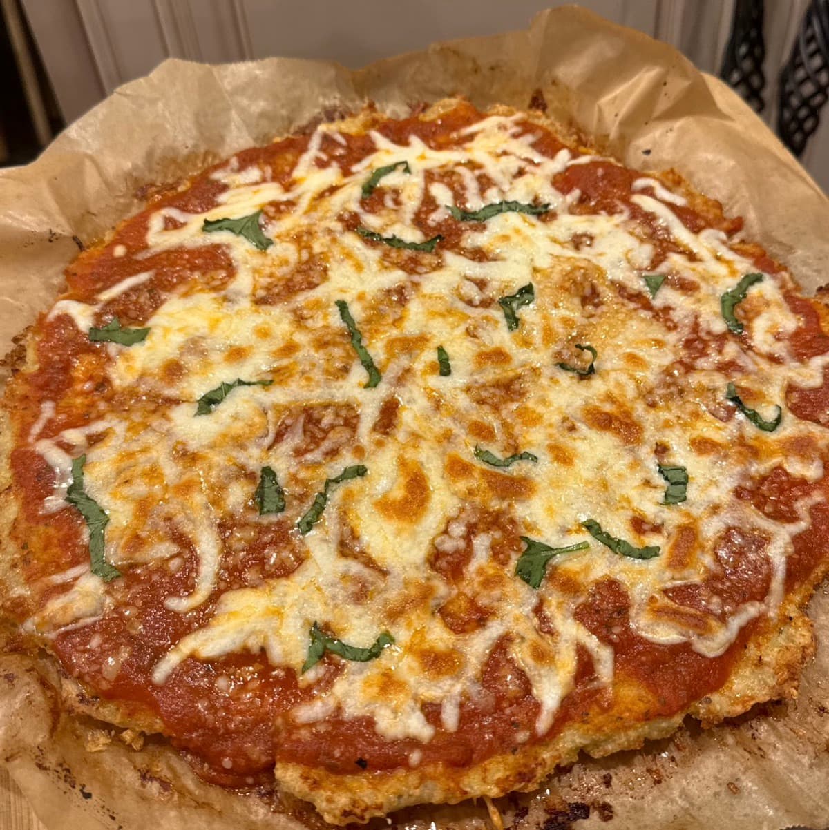Chicken Crust Pizza with Marinara and Mozzarella
