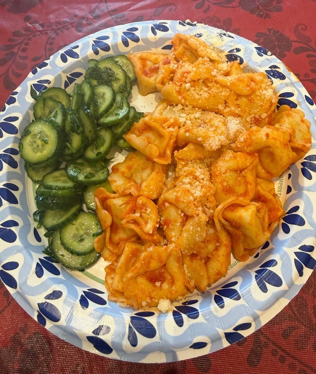 Saucy Tomato Ravioli with Parmesan & Herbed Cucumber Salad