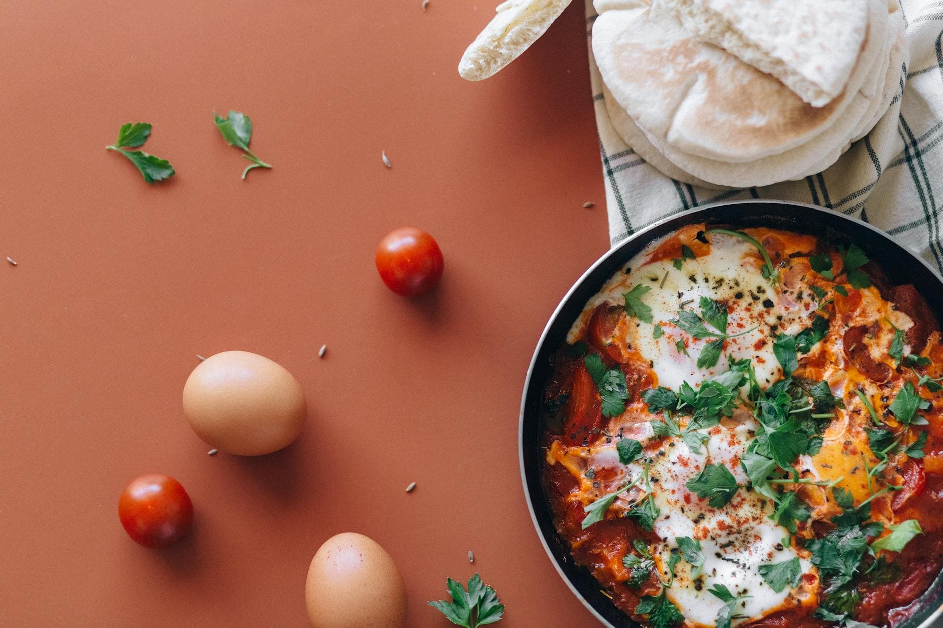 Shakshuka with Pita & Cherry Tomatoes