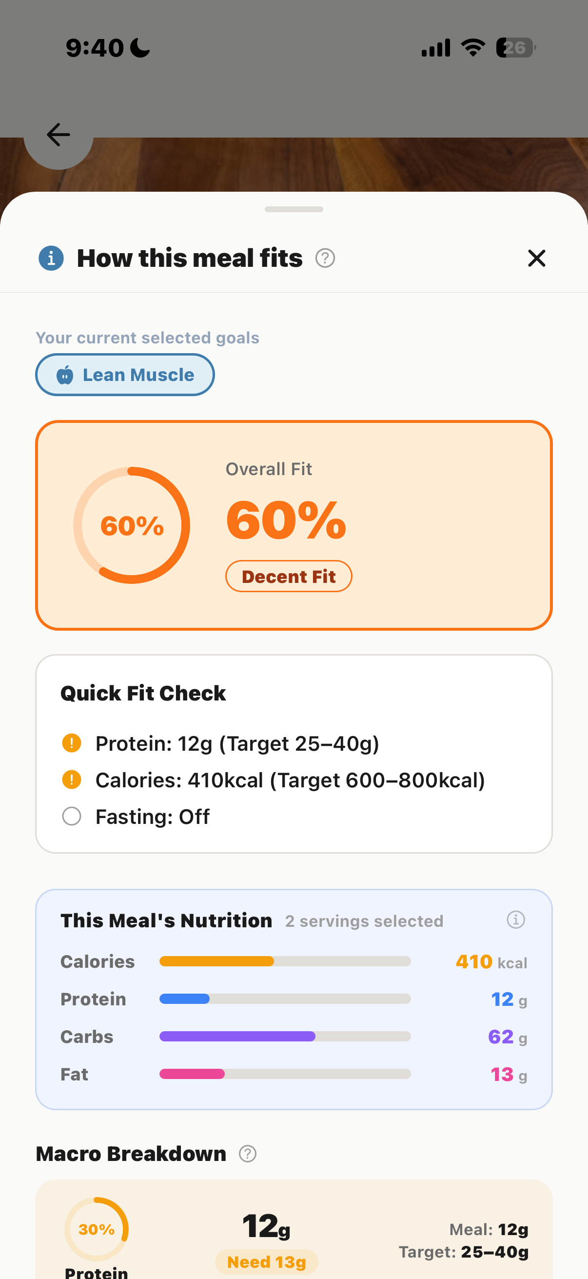Custrd recipe nutrition and macro tracking screen